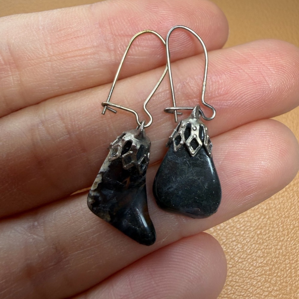 Vintage Artisan Filigree & Freeform Earth-Tone Gemstone Earrings